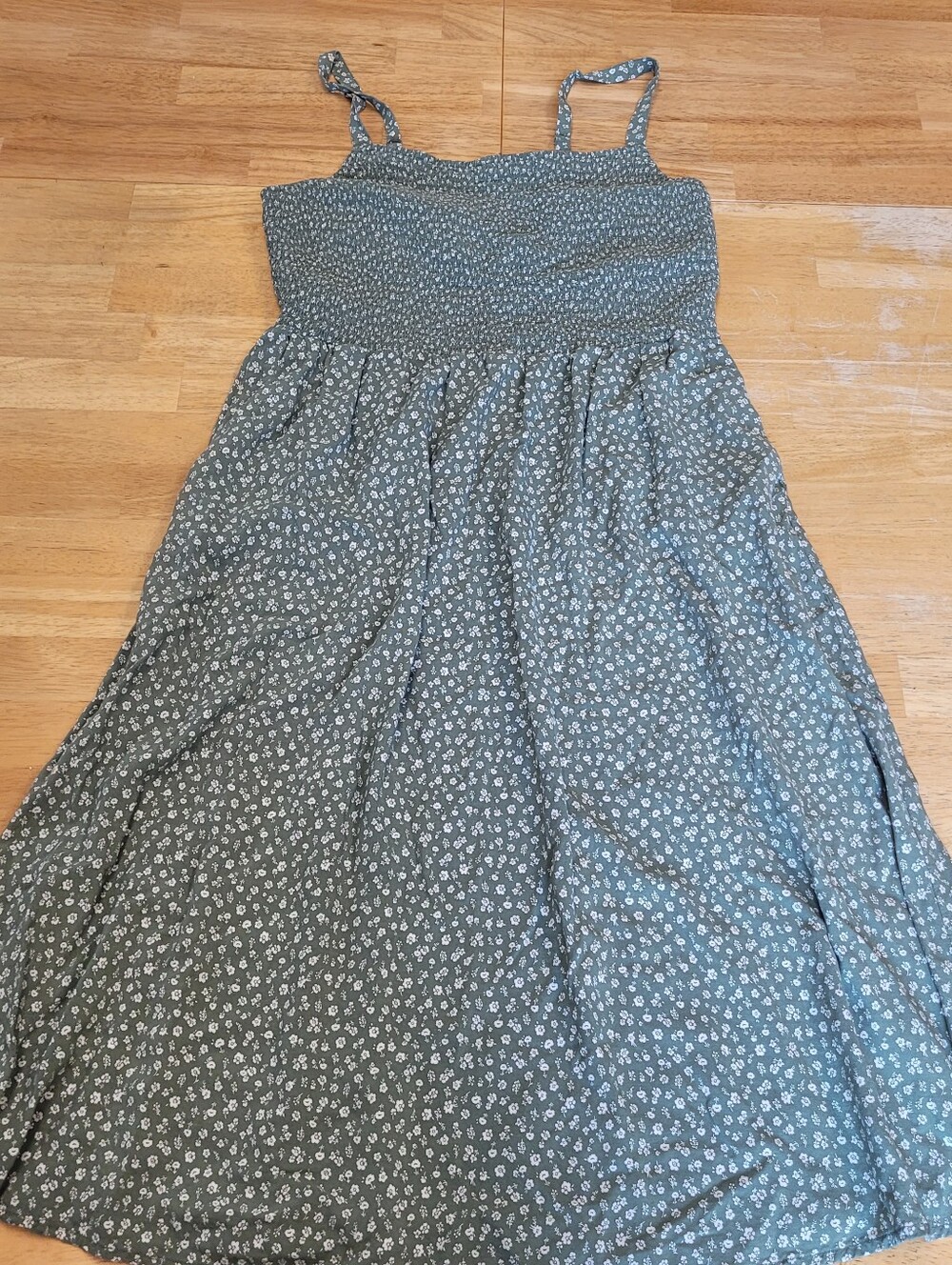 Green Floral Dress Stretch Bodice Petite L Cottagecore Ditsy 90s